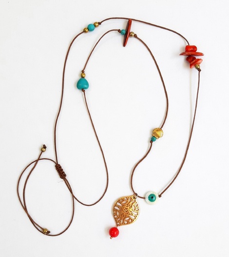 Κολιέ με κορδόνι και κοράλλια Danai